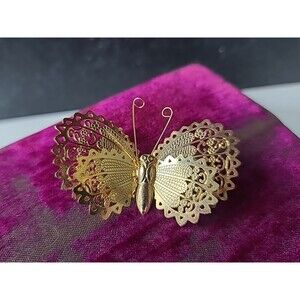 Gold Tone Metal Butterfly Brooch Vintage Costume Jewelry